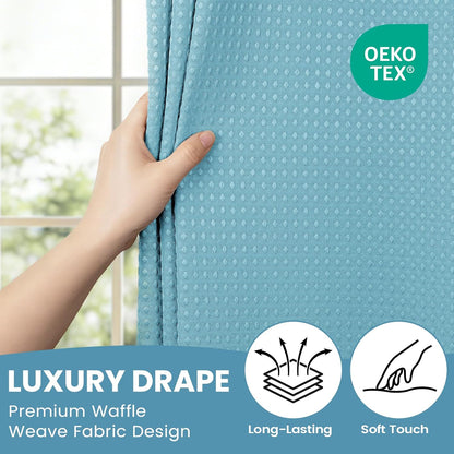 No Hook Waffle Shower Curtain with Snap in Liner Set, 71x74, Grey
