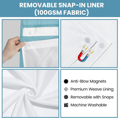 No Hook Waffle Shower Curtain with Snap in Liner Set, 71x74, Grey