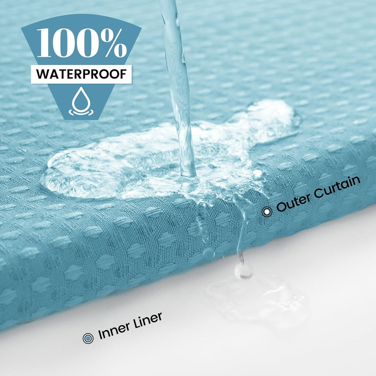 No Hook Waffle Shower Curtain with Snap in Liner Set, 71x74, Grey