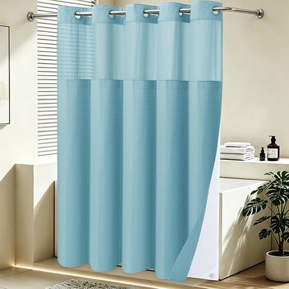 No Hook Waffle Shower Curtain with Snap in Liner Set, 71x74, Grey