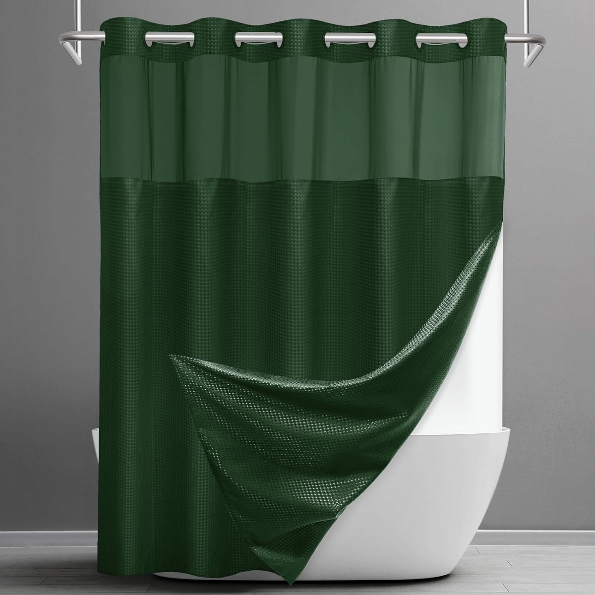 No Hook Waffle Shower Curtain with Snap in Liner Set, 71x74, Grey