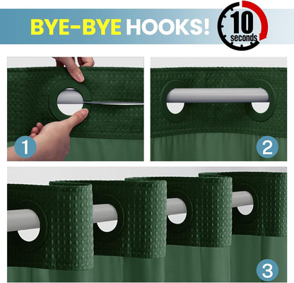 No Hook Waffle Shower Curtain with Snap in Liner Set, 71x74, Grey
