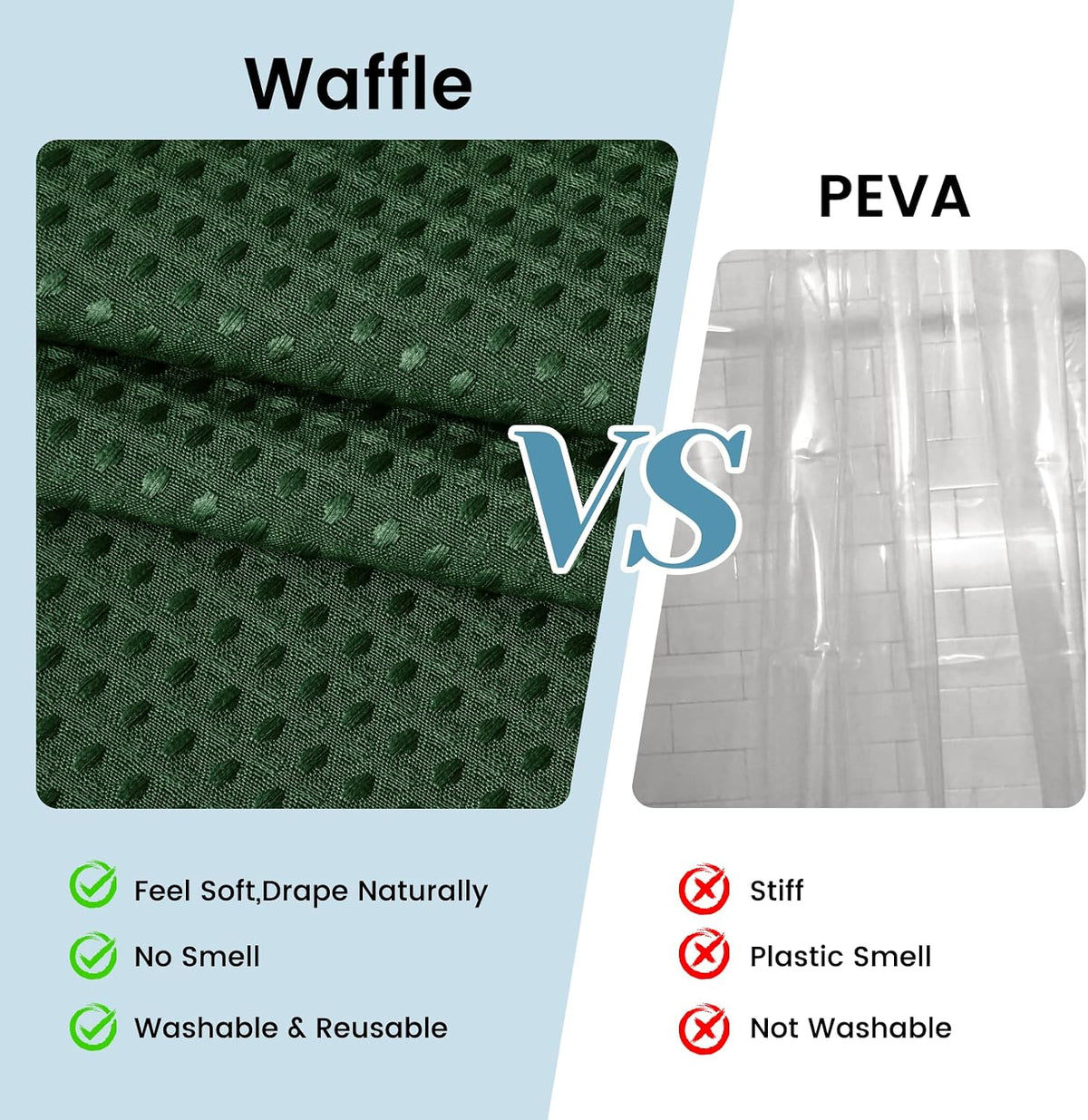 No Hook Waffle Shower Curtain with Snap in Liner Set, 71x74, Grey