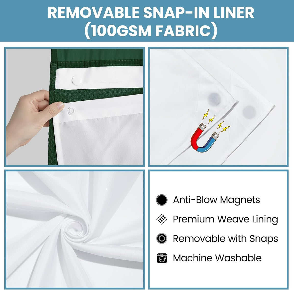 No Hook Waffle Shower Curtain with Snap in Liner Set, 71x74, Grey