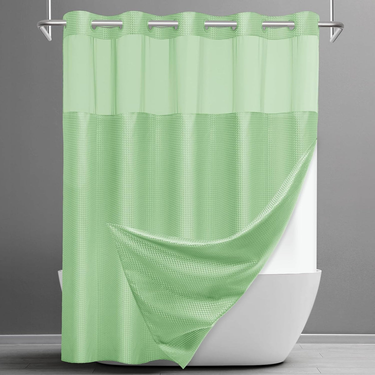 No Hook Waffle Shower Curtain with Snap in Liner Set, 71x74, Grey
