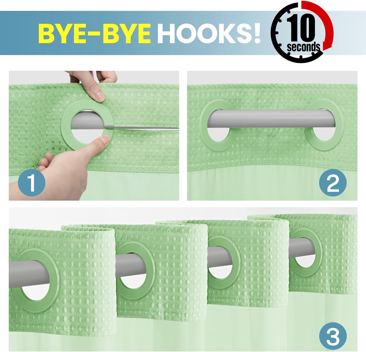 No Hook Waffle Shower Curtain with Snap in Liner Set, 71x74, Grey
