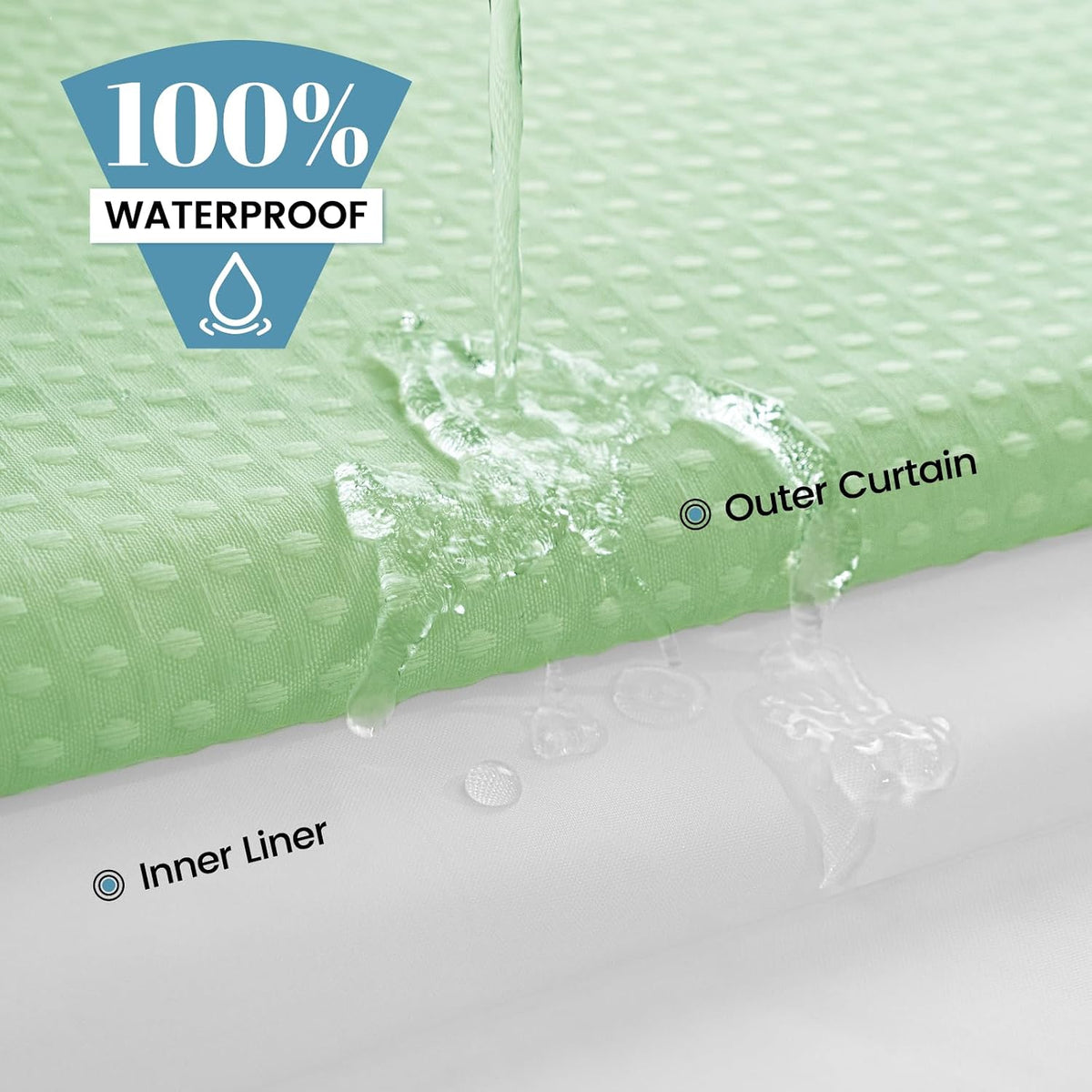 No Hook Waffle Shower Curtain with Snap in Liner Set, 71x74, Grey