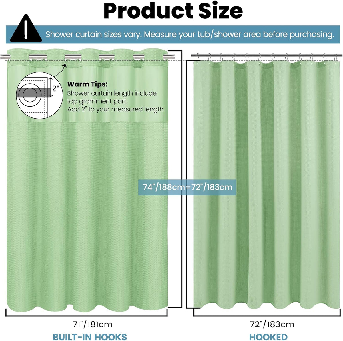 No Hook Waffle Shower Curtain with Snap in Liner Set, 71x74, Grey