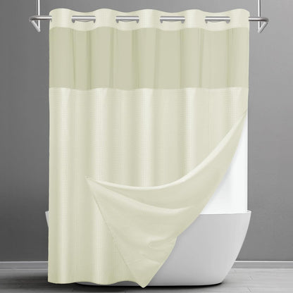 No Hook Waffle Shower Curtain with Snap in Liner Set, 71x74, Grey