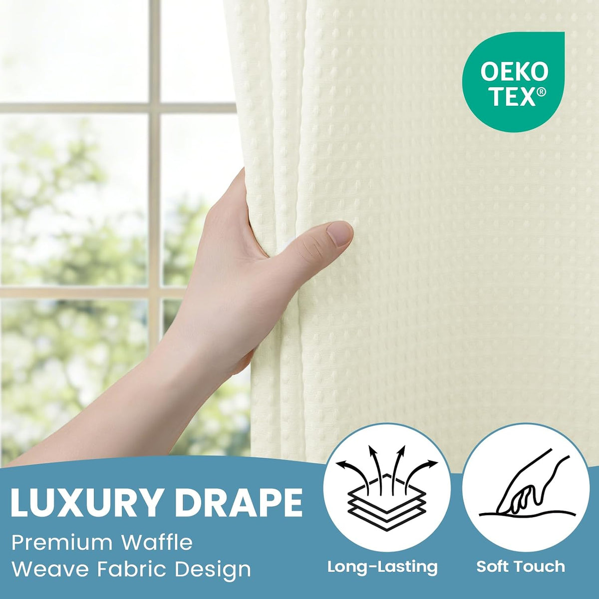 No Hook Waffle Shower Curtain with Snap in Liner Set, 71x74, Grey