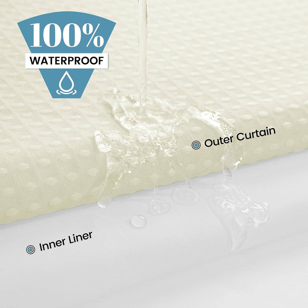 No Hook Waffle Shower Curtain with Snap in Liner Set, 71x74, Grey