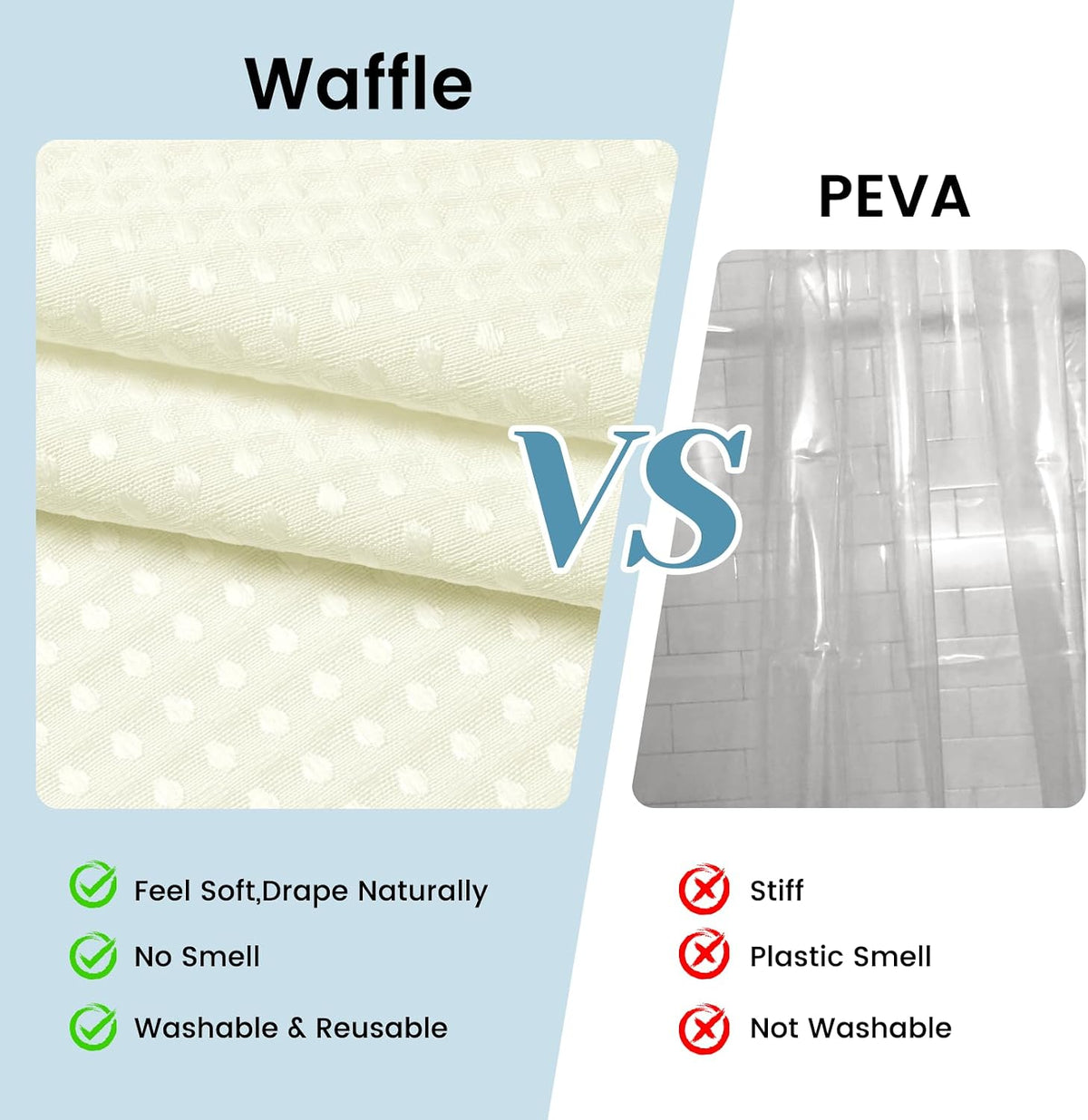 No Hook Waffle Shower Curtain with Snap in Liner Set, 71x74, Grey