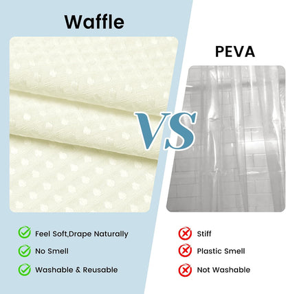No Hook Waffle Shower Curtain with Snap in Liner Set, 71x74, Grey
