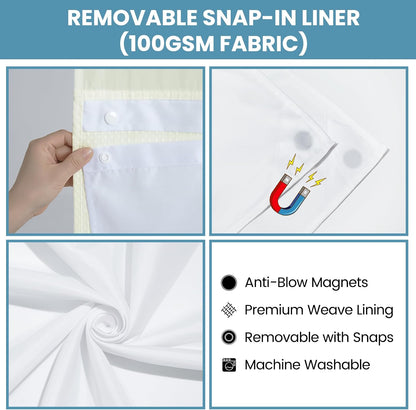 No Hook Waffle Shower Curtain with Snap in Liner Set, 71x74, Grey