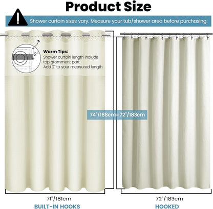 No Hook Waffle Shower Curtain with Snap in Liner Set, 71x74, Grey