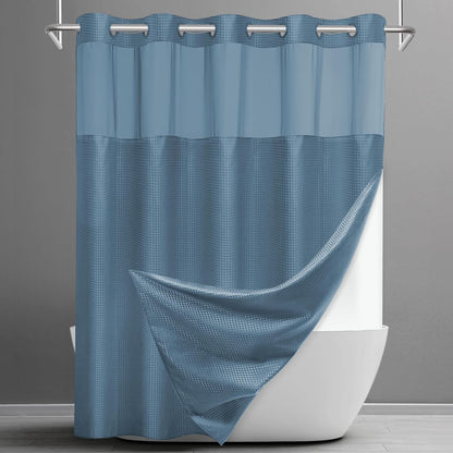 No Hook Waffle Shower Curtain with Snap in Liner Set, 71x74, Grey