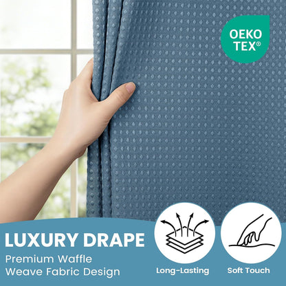 No Hook Waffle Shower Curtain with Snap in Liner Set, 71x74, Grey