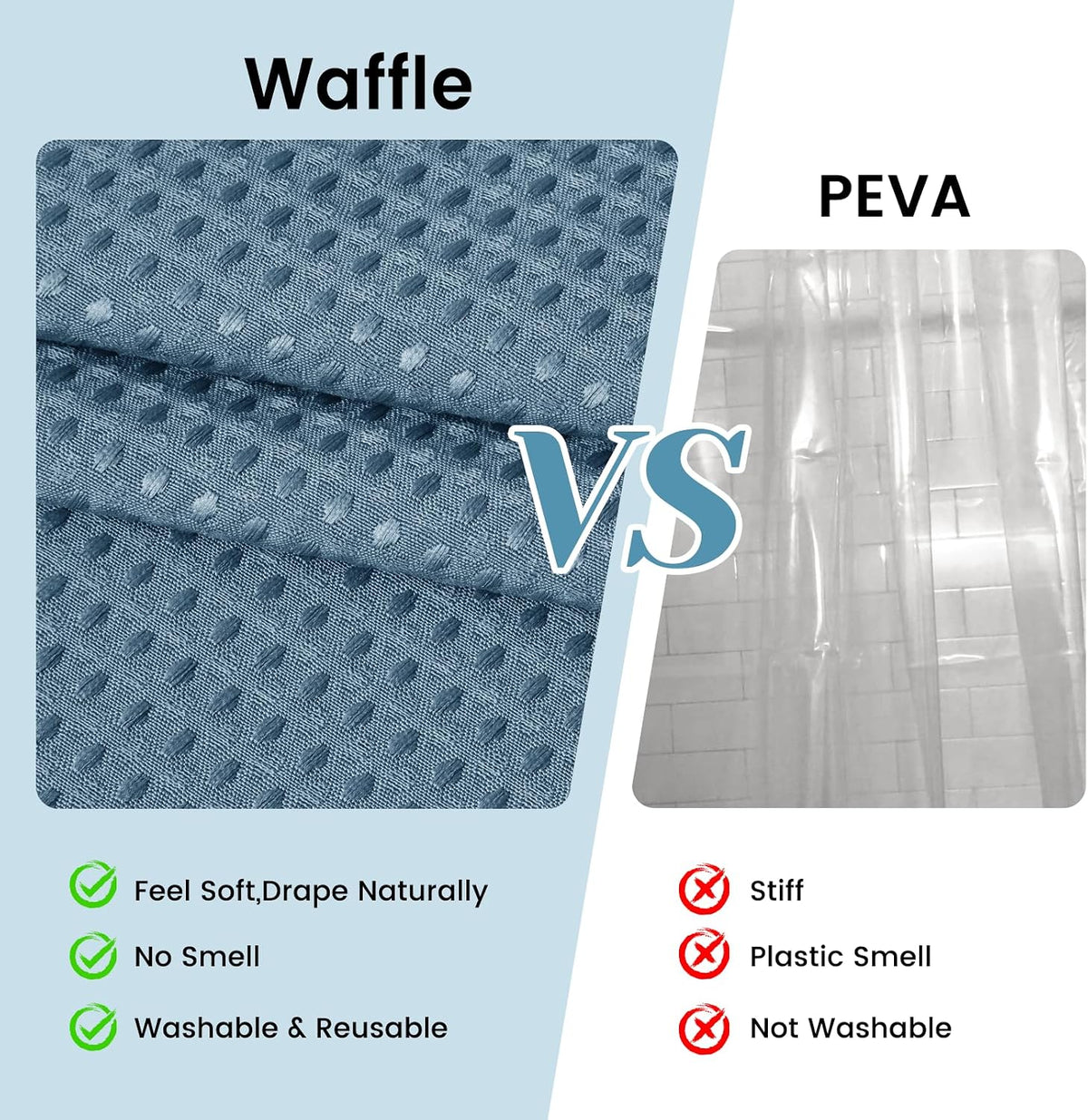 No Hook Waffle Shower Curtain with Snap in Liner Set, 71x74, Grey