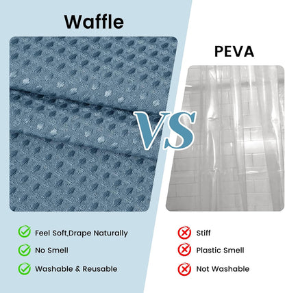 No Hook Waffle Shower Curtain with Snap in Liner Set, 71x74, Grey