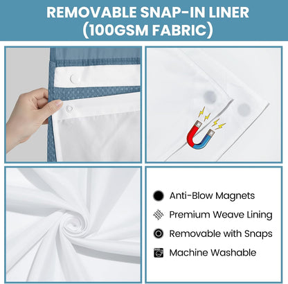 No Hook Waffle Shower Curtain with Snap in Liner Set, 71x74, Grey