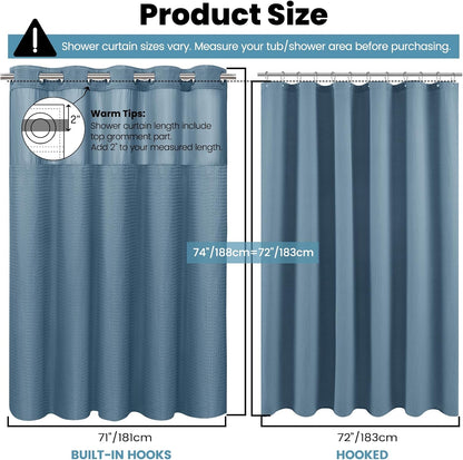 No Hook Waffle Shower Curtain with Snap in Liner Set, 71x74, Grey
