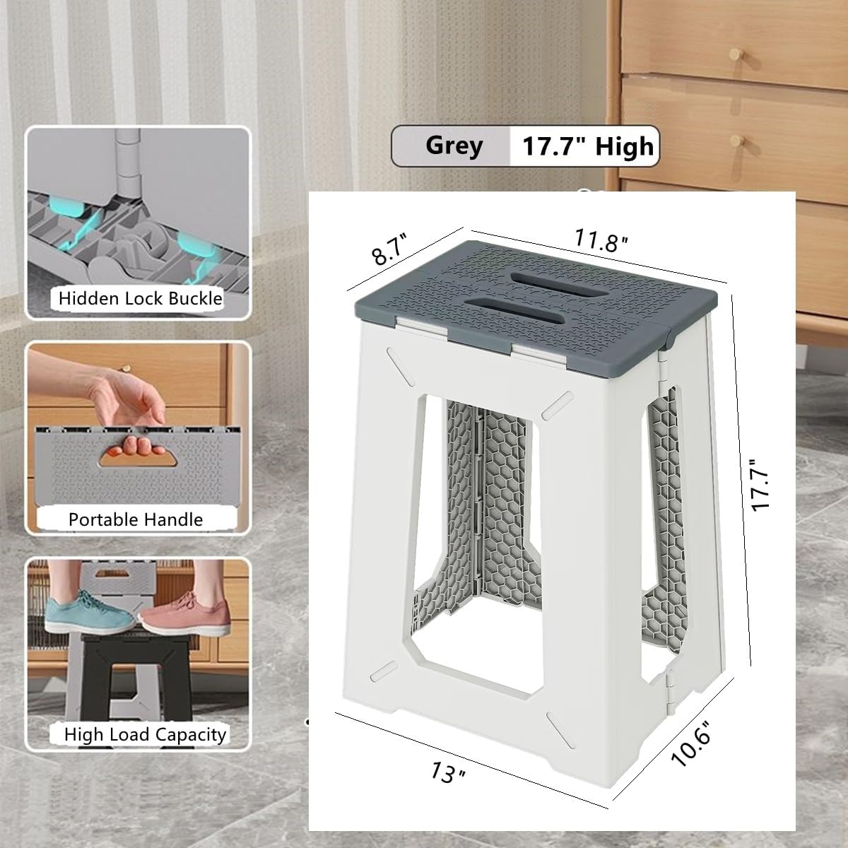 Foldable Bath Shower Safety Chair Seat, 17.7" High Anti-Slip Bench Bath tub Stool for Elderly or Seniors (ShowerChair Grey)