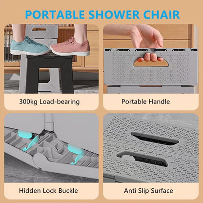 Foldable Bath Shower Safety Chair Seat, 17.7" High Anti-Slip Bench Bath tub Stool for Elderly or Seniors (ShowerChair Grey)
