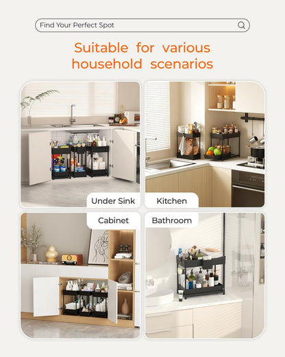 3-Pack 2-Tier Under Sink Organizers with Sliding Drawers