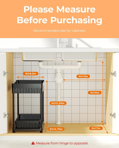 3-Pack 2-Tier Under Sink Organizers with Sliding Drawers