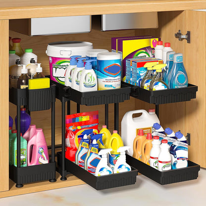 3-Pack 2-Tier Under Sink Organizers with Sliding Drawers
