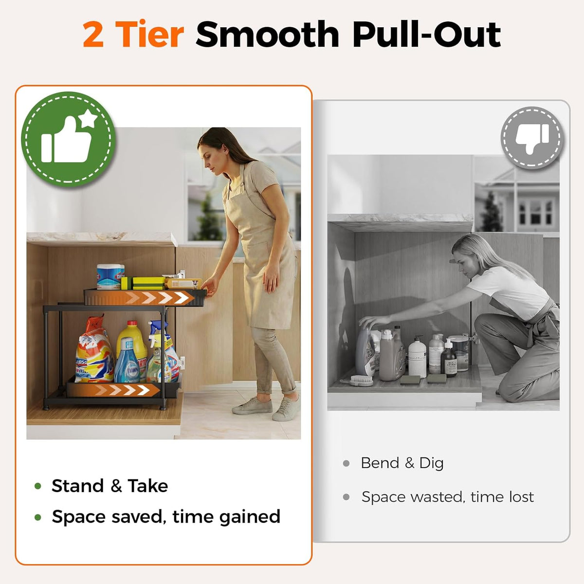 3-Pack 2-Tier Under Sink Organizers with Sliding Drawers