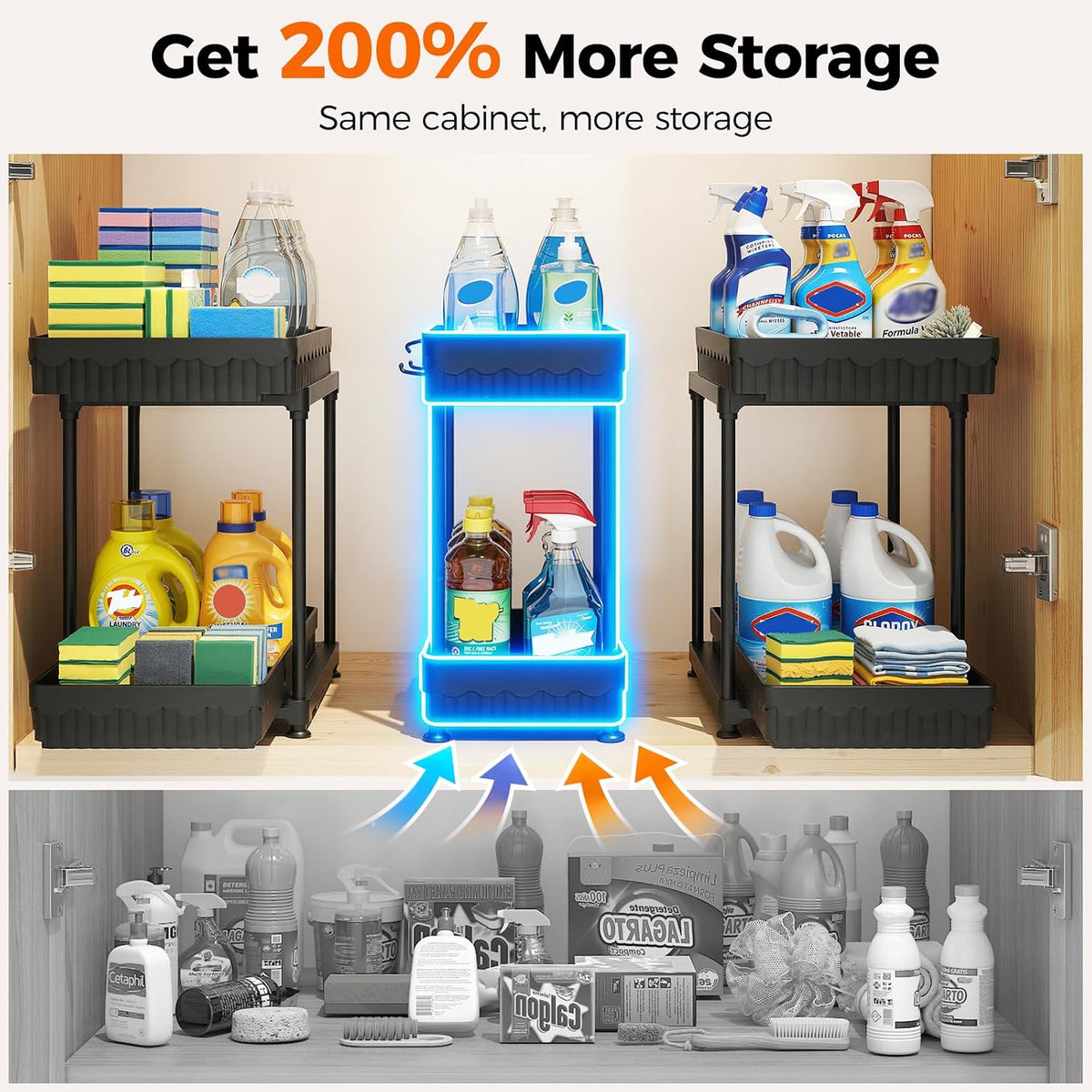 3-Pack 2-Tier Under Sink Organizers with Sliding Drawers