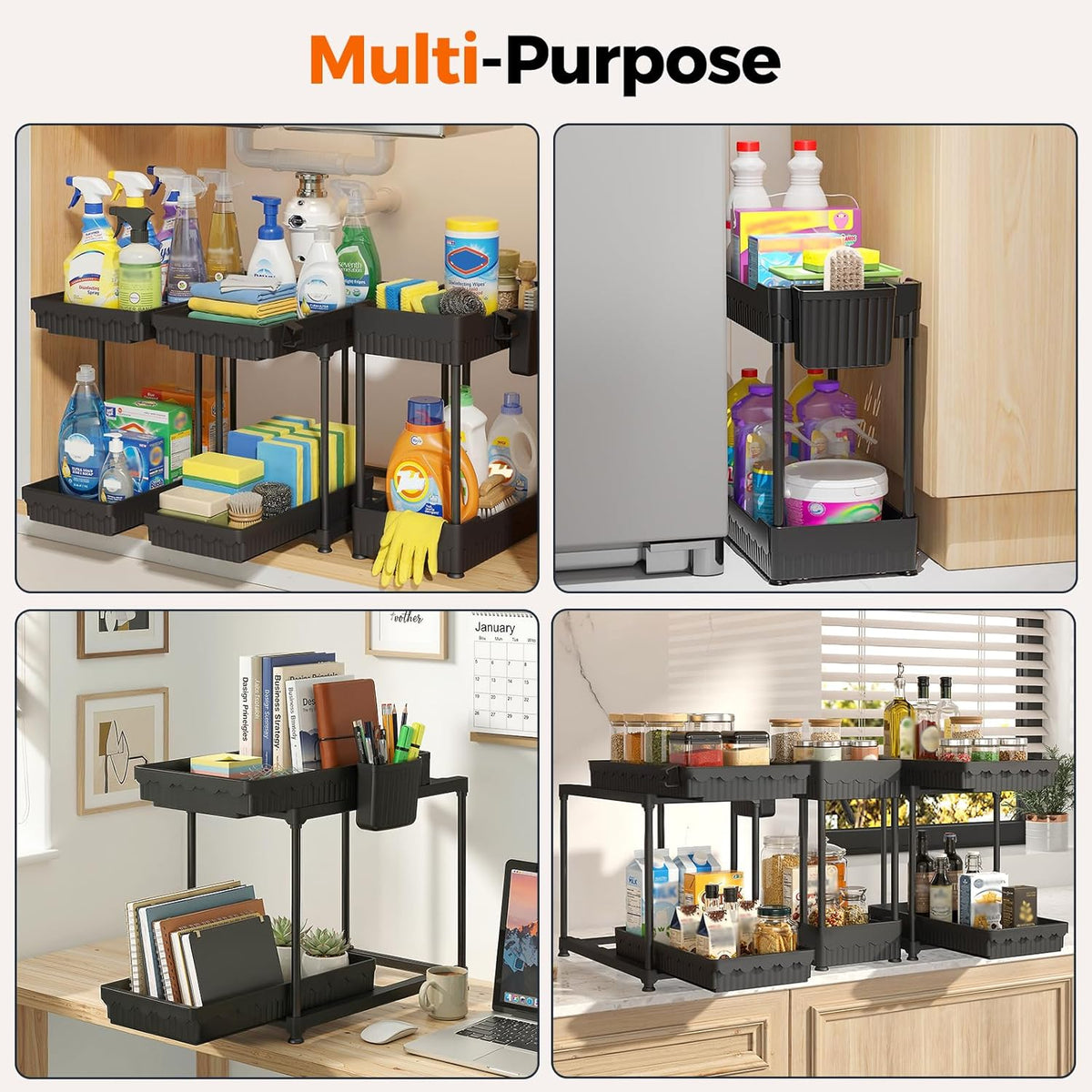 3-Pack 2-Tier Under Sink Organizers with Sliding Drawers