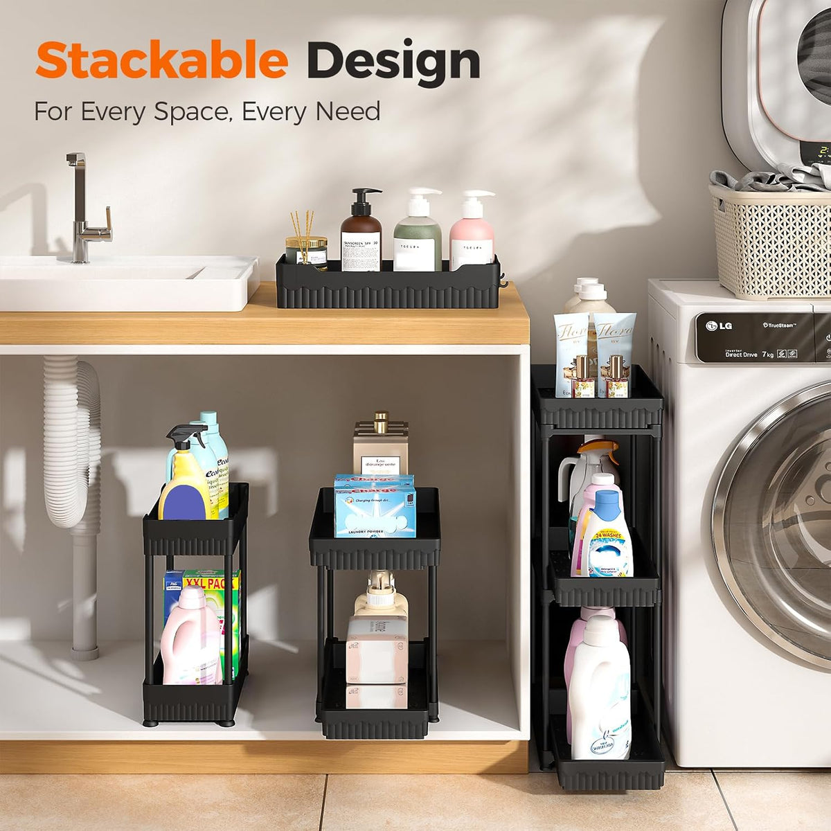 3-Pack 2-Tier Under Sink Organizers with Sliding Drawers
