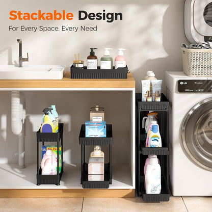3-Pack 2-Tier Under Sink Organizers with Sliding Drawers