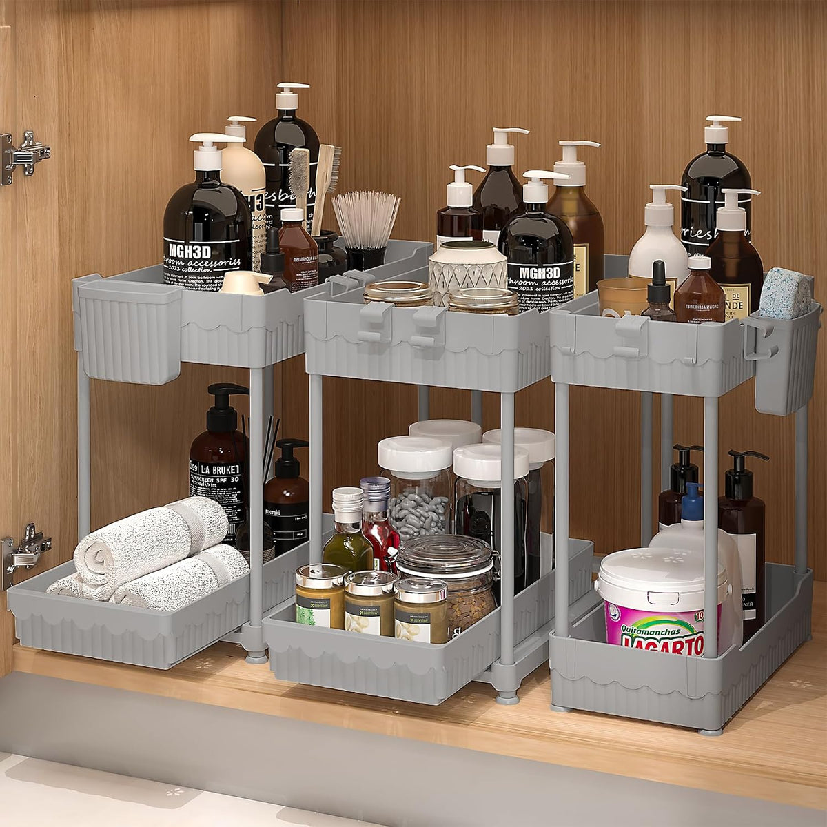 3-Pack 2-Tier Under Sink Organizers with Sliding Drawers