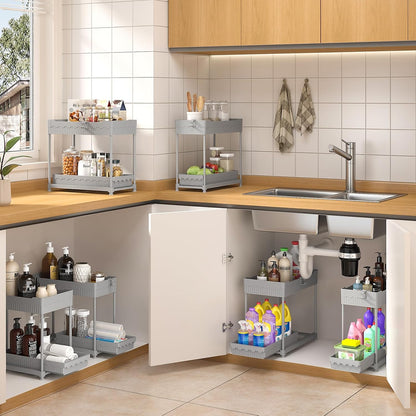 3-Pack 2-Tier Under Sink Organizers with Sliding Drawers