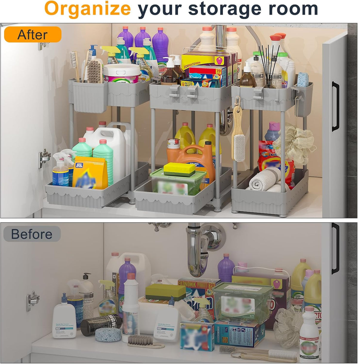 3-Pack 2-Tier Under Sink Organizers with Sliding Drawers