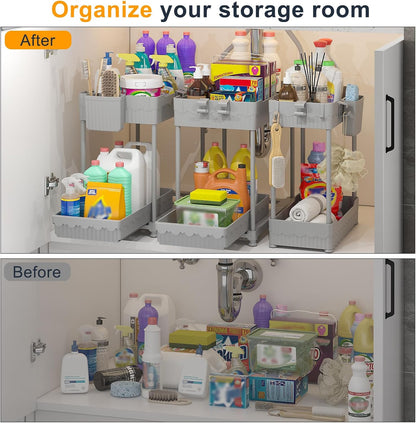 3-Pack 2-Tier Under Sink Organizers with Sliding Drawers