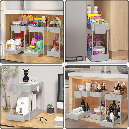 3-Pack 2-Tier Under Sink Organizers with Sliding Drawers