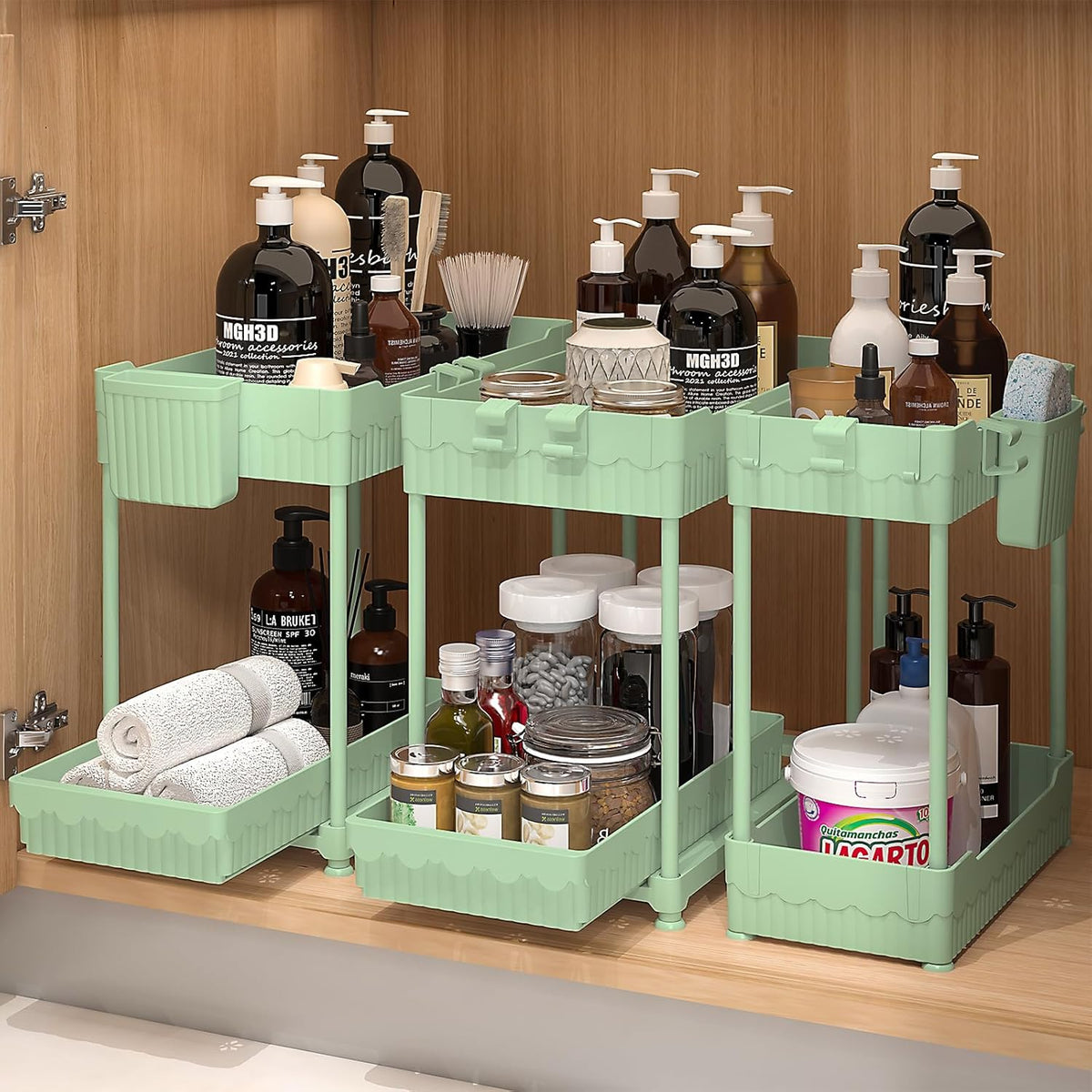 3-Pack 2-Tier Under Sink Organizers with Sliding Drawers
