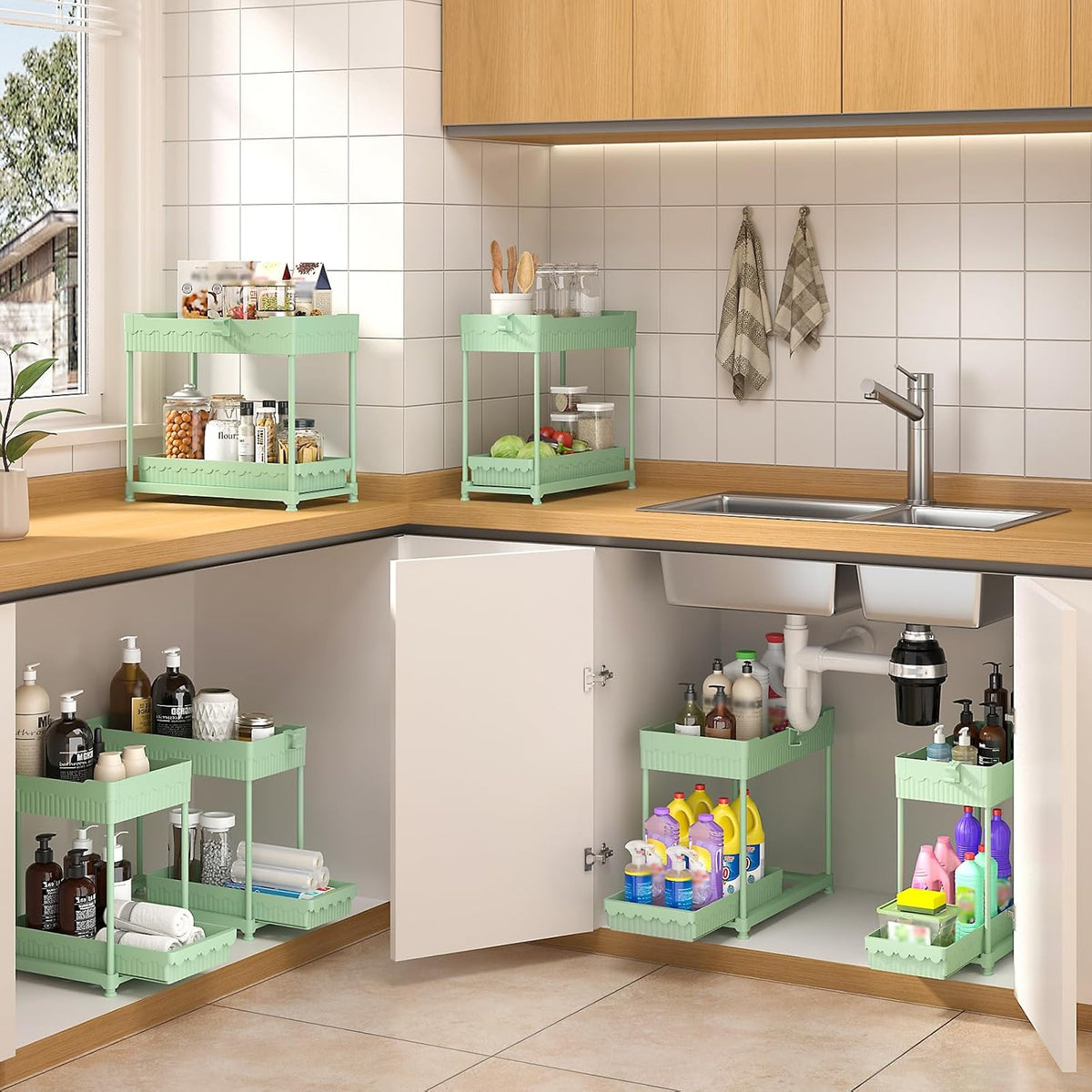 3-Pack 2-Tier Under Sink Organizers with Sliding Drawers