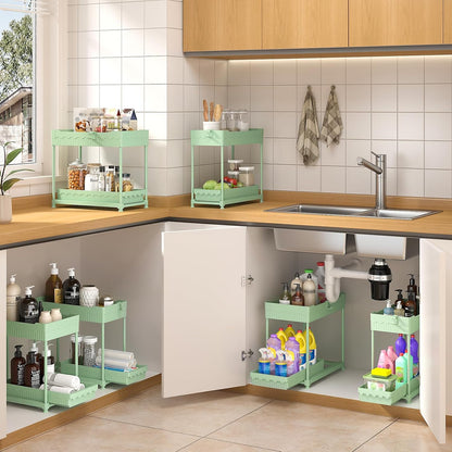 3-Pack 2-Tier Under Sink Organizers with Sliding Drawers