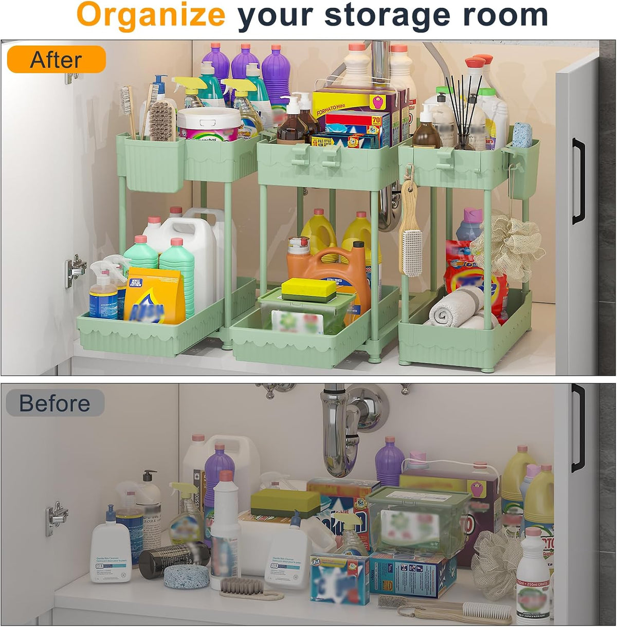 3-Pack 2-Tier Under Sink Organizers with Sliding Drawers