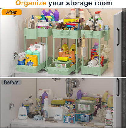 3-Pack 2-Tier Under Sink Organizers with Sliding Drawers