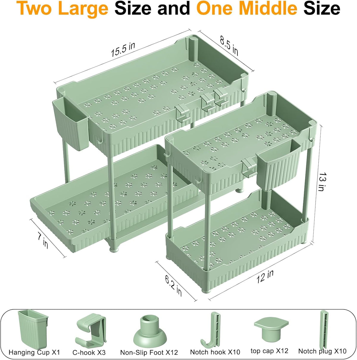 3-Pack 2-Tier Under Sink Organizers with Sliding Drawers