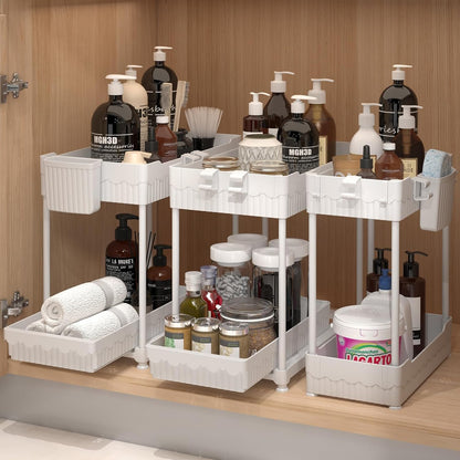 3-Pack 2-Tier Under Sink Organizers with Sliding Drawers