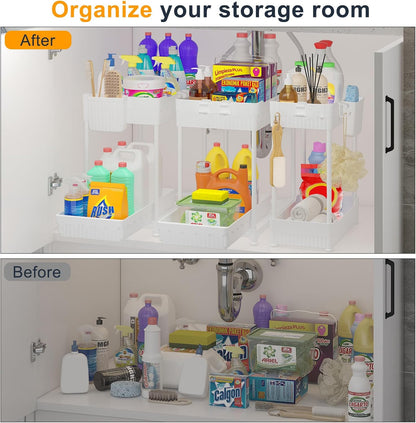 3-Pack 2-Tier Under Sink Organizers with Sliding Drawers
