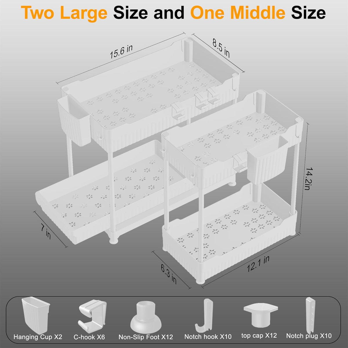 3-Pack 2-Tier Under Sink Organizers with Sliding Drawers