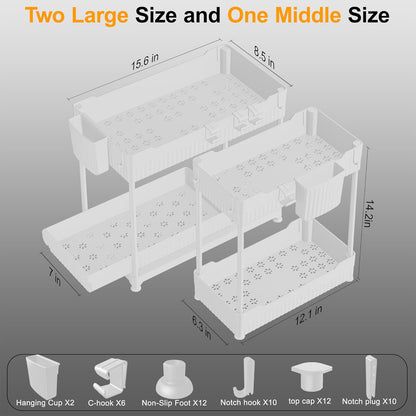 3-Pack 2-Tier Under Sink Organizers with Sliding Drawers